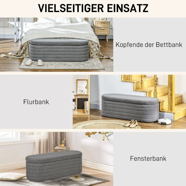 Rootz Vadderad sängbänk - Förvaring Ottoman - Fönstersäte - 100 % polyester - Eucalyptus träram - 116cm x 41cm x 40,5cm