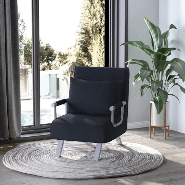 Rootz Fåtölj - Gästsäng - Bäddsoffa - Inklusive kuddar - Vardagsrum - Sovkomfort - Sammetspolyester - Svart - 65L x 69W x 80H cm