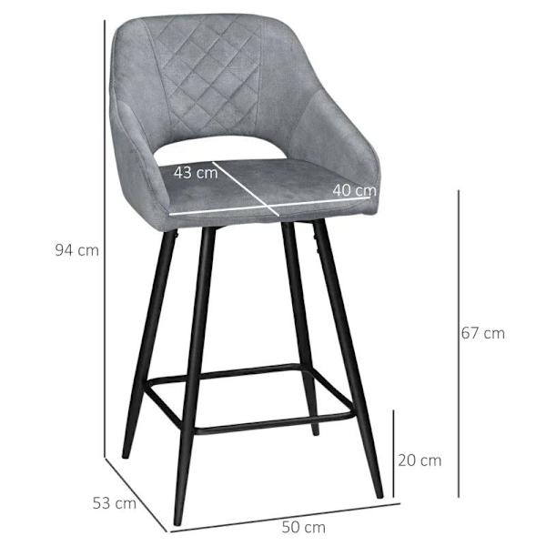 Rootz Set med 2 barstolar i retrodesign - sammetslook - inkl. Fotstöd - Grå - 50 cm x 53 cm x 94 cm