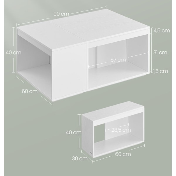 Rootz 3-delat soffbord - Byggbord - Spånskiva - Förvaringsutrymme - 30 cm x 60 cm x 40 cm - Snövit