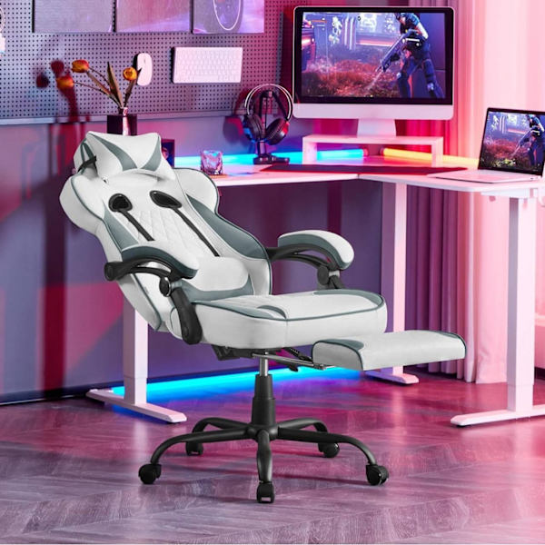 Rootz Ultimate Gaming Chair - Ergonomisk kontorstol - Computerstol - Forbedret komfort med indbyggede fjedre - Pletbestandigt læderstof - Justerbart o