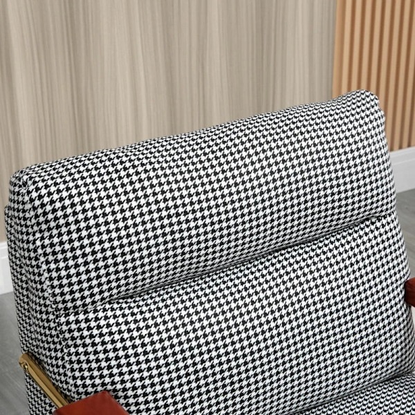 Rootz Fåtölj - Retrodesign - Accentstol - Hundtandsmönster - Linnepolyester - Träelement - Fjäderkärna - Svart + Vit - 72L x 81,5W x 87,5H cm
