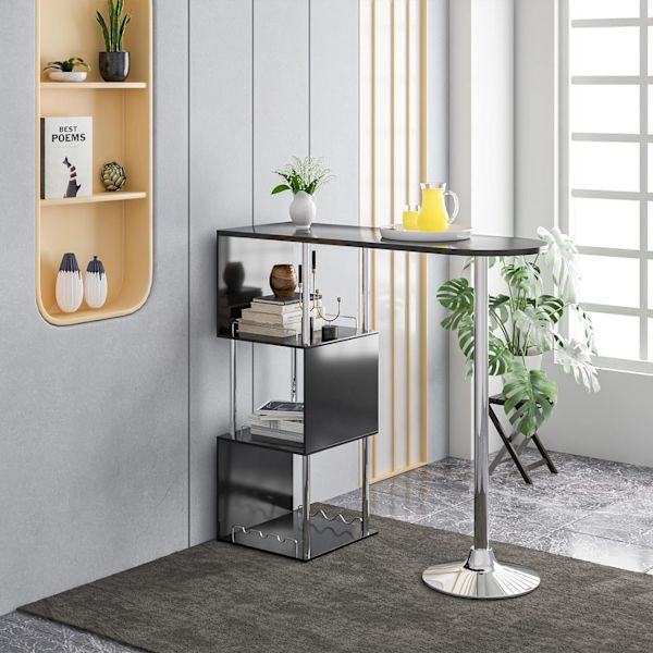 Rootz Modern S-formet barbord - Opbevaringsbarbord - Vinstativbord - Pladsbesparende - Holdbar - Nem vedligeholdelse - 113cm x 105cm x 40cm