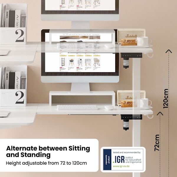 Rootz Højdejusterbart hjørneskrivebord - Stå-Sit-bord - Elektrisk ståbord - L-formet bordplade - Stille og stabilt - 140/120 cm x 60 cm - E1 træmateri