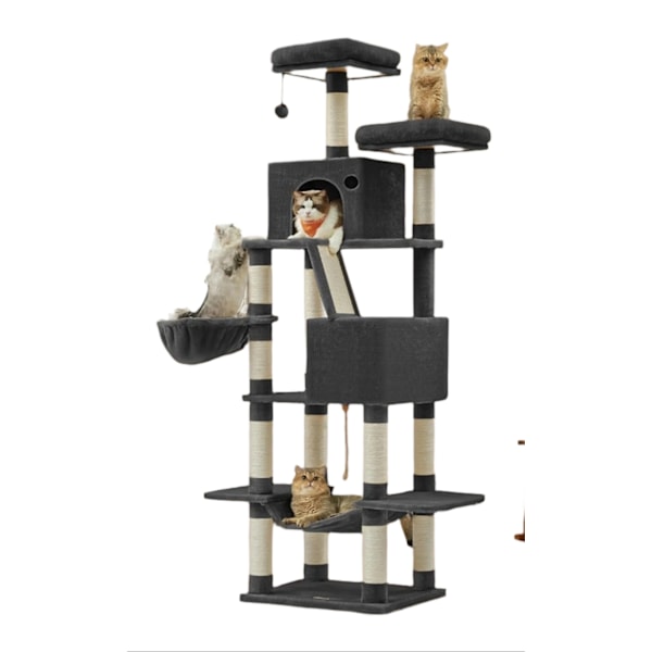 Rootz 206 cm Cat Scratching Tree - Cat Tower - Scratch Post - 13 Scratch Pillars - Rumbesparende design - 60 cm x 50 cm x 206 cm - Perfekt til legende