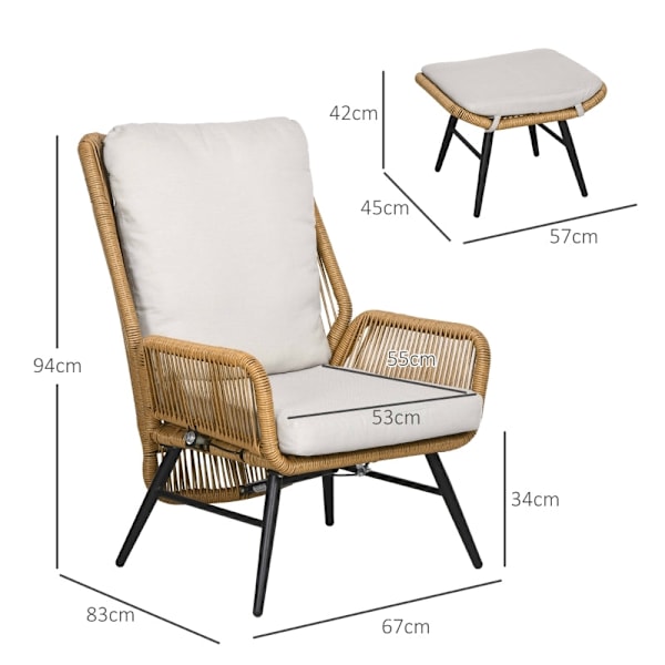 Rootz Polyrattan Havestole og skammelsæt - Udendørsmøbler - Terrassesæder - Justerbart ryglæn - Vejrbestandigt - Skridsikre fødder - 67W x 83D x 94H c