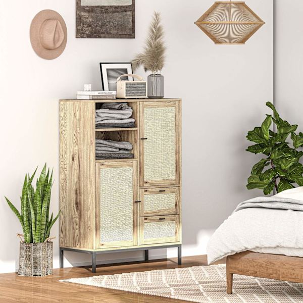 Rootz -säilytyskaappi - joustavat rintakehät - laatikot - säädettävät hyllyt - rottinki -ovet - helppo puhdistus - 80w x 40d x 120h cm