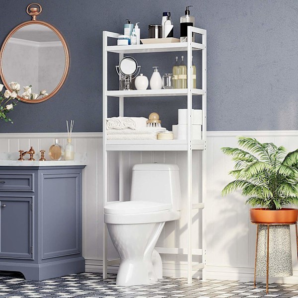 Rootz wc-teline - Kylpyhuonekaappi - WC-kaappi - 3-kerroksinen - Kylpyhuoneen järjestäjä - Valkoinen - Bambu - 63 x 26 x 163 cm