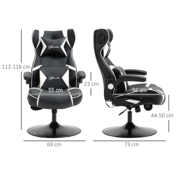 Rootz Gaming Chair - Integrerede højttalere - Vipbart ryglæn - Sort + Hvid - 69 x 73 x 118 cm