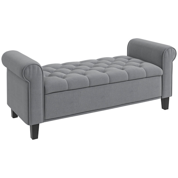 Rootz polstret sengebænk - Fløjlsbænk - Opbevaringsbænk - Elegant design - Rigelig opbevaring - Komfortable siddepladser - 126 cm x 48,5 cm x 57 cm -