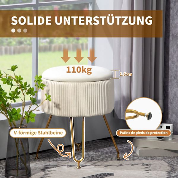 Rootz 2 i 1 förvaringsstol - fotstöd - sidobord - rymdbesparande, 13,5L förvaring, sammetväv, Ø40 x 48 timmar cm
