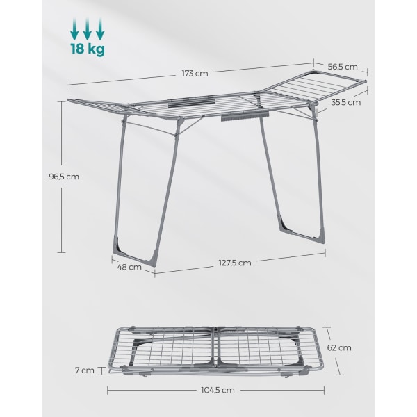 Rootz Grey Steel Camping Vaskestativ - Vasketøjsstativ - Tørrestativ - Stålramme - PP Plast - Foldeligt design - Letvægts - Nem montering - 56,5 cm x