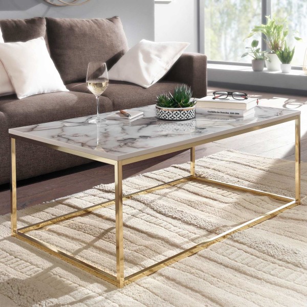 Rootz soffbord 100x60x40 cm med marmorlook vit - guld - Vardagsb