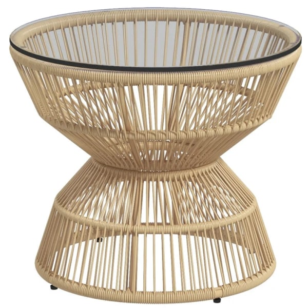 Rootz Havebord - Boho Style - Udendørs sidebord - PE Rattan - Hærdet glas - Vejrbestandig - Grå - 50cm x 50cm x 50cm