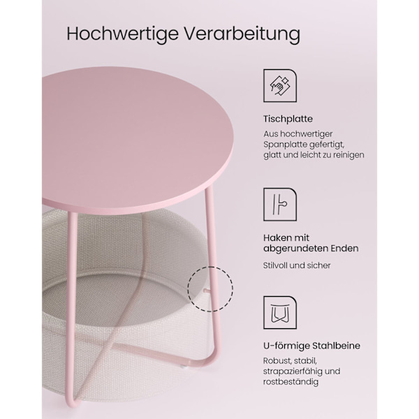 Rootz 3-delat sidobord - Tygkorg - Pastellrosa Molnigt vit - Spånskiva stålpolyester - Förvaringslösning - Enkel montering - Lätt - 45cm x 50cm x 50cm