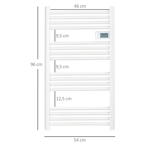 Rootz håndklædevarmer - Badeværelsesvarmer - 24/7 programmering - 4 tilstande - Overophedningsbeskyttelse - Aluminium - Hvid - 54cm x 4cm x 96cm