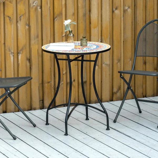 Rootz Puutarhapöytä - Mosaiikkipöytä - Pyöreä Bistropöytä - Sivupöytä Mosaic Top Keraaminen - Metalli - Punainen + Sininen + Valkoinen - Ø60 cm
