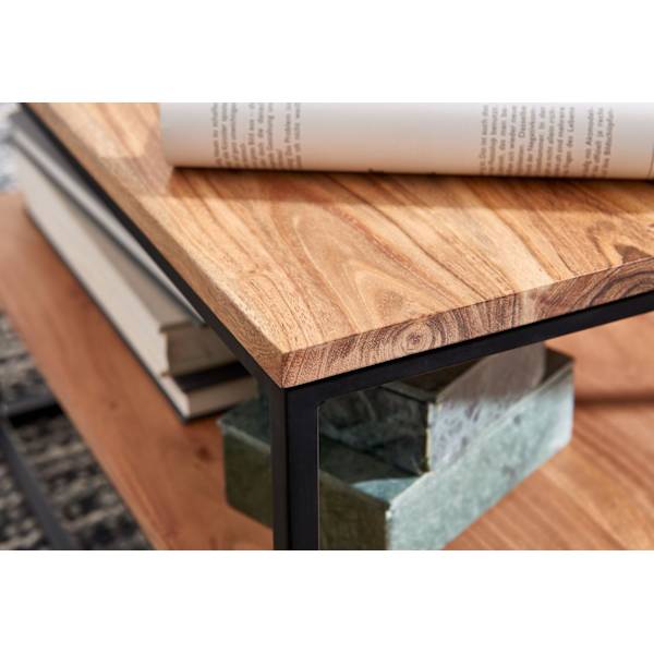 Rootz sofabord 60x60x41 cm massivt træ metal sofabord stuebord akacie - Industrielt værelsesbord med opbevaringsplads - Firkantet træbord, massivt sof