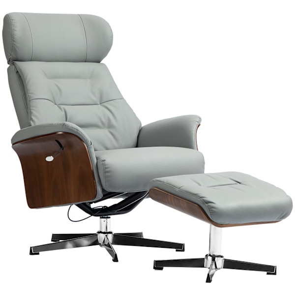 Rootz Relaxationsstol med avföring - Reclining Chair - Swivel TV -stol - 135 ° Tiltfunktion - 80W x 84d x 108h cm - Grå