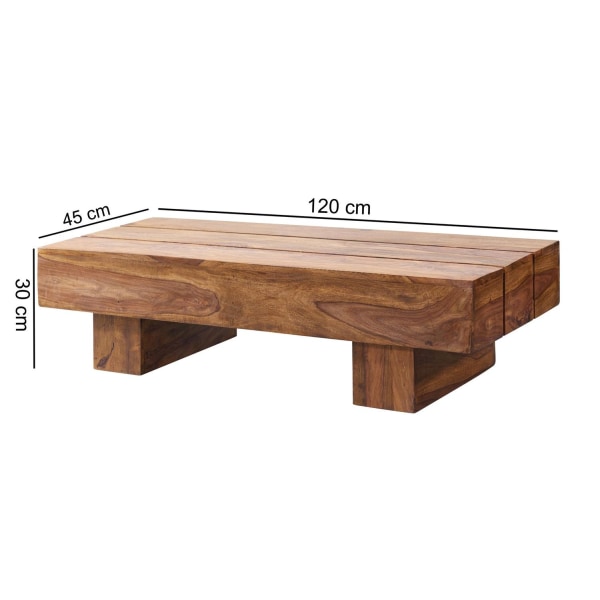 Rootz soffbord massivt trä Sheesham 120 cm brett design vardagsrumsbord mörkbrunt bord i lantlig stil