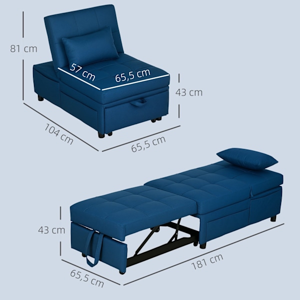 Rootz 3 -i -1 vikbar stolbädd - Recliner - Chaise Longue - Justerbart ryggstöd - 65,5L x 104W x 81H cm - Bärbar med hjul och sidficka