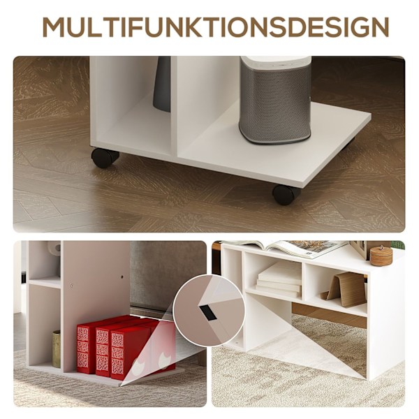 Rootz sidebord - C -formet serveringsbil - mobilarrangør - 4 hjul - effektiv opbevaring - 40 x 30 x 69 cm, robust spånplade, hvid