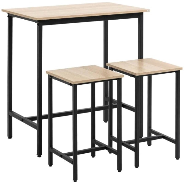 Rootz 3-delt siddegruppe - Industrielt design - 1 bord 2 skamler - Sort + Natur - 80L x 50W x 85H cm