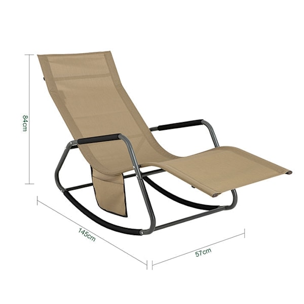 Rootz Garden Lounger - Solstol - Gungstol - Ergonomisk design, sidoförvaringsficka, hållbar syntetfiber - 145cm x 84cm x 57cm