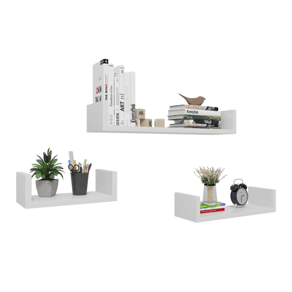 Rootz væghylde - U-formet afsats - Flydende bogreol - Displaystativ - Opbevaringsholder - Monterbart stativ - Hvid - 26,0 x 8,7 x 8,2 tommer