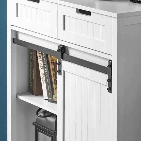 Rootz Moderne køkkenskab - Skænk med skydedør - Kommode - Buffet - Justerbare hylder - Elegant sort/hvidt design - Nem montering - 80 cm x 35 cm x 93