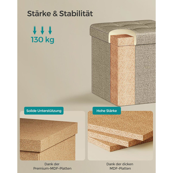 Rootz sædebryst Ottoman - Opbevaringsskammel - Fodstøtte - MDF og linned - 25D skum - 30 cm x 30 cm x 30 cm