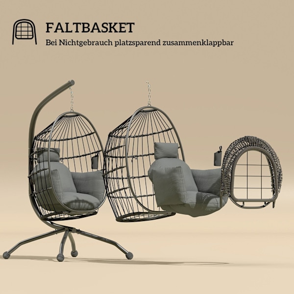 Rootz Hanging Outdoor Swing Chair - Foldble Basket Seat - Egg Chair - Comfort With Cup Holder - 120 cm x 88 cm x 192 cm