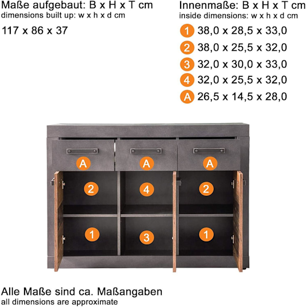 Rootz Sideboard - Förvaringsskåp - Brun och Svart - 117 x 86 x 37 cm