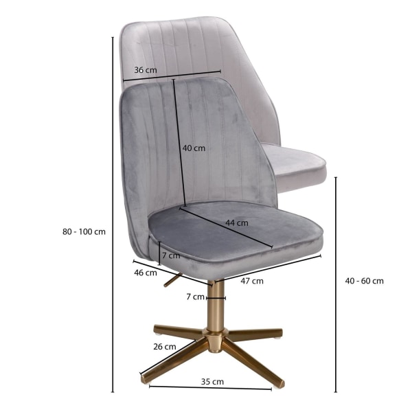 Rootz skrivebordsstol grå fløjlsdesign drejestol med ryglæn - sk