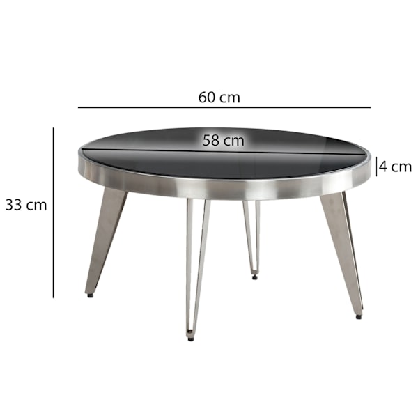 Rootz Modern Design Sofabord - Rundt bord - Spejlbord - Unikt håndlavet stykke - Sort/sølv - 60cm x 60cm x 33cm
