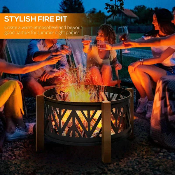 Rootz 2-i-1 Ildsted - Ildsted med gnistbeskyttelse - Ildsted med grillmad - Grillrist - Have - BBQ - Sort/Brun - Ф78 x 60H cm