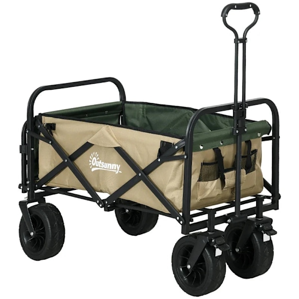 Rootz Handvagn - Fällbar - 110L upp till 100kg - Teleskophandtag - Stålram - 600D Oxford polyester - Plast - Khaki - 94 x 57 x 77-100cm