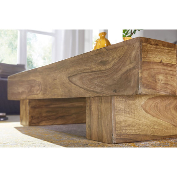 Rootz soffbord massivt trä akacia 120 cm brett design vardagsrumsbord mörkbrunt bord i lantlig stil