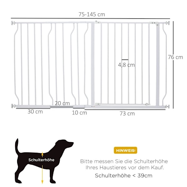 Rootz Pet Safety Gate - Dog Gate - Trappport - Dubbelt låssystem - Stål & ABS - Justerbar 75-145cm - 145L x 76H cm