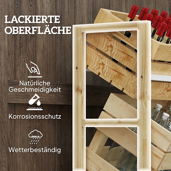 Rootz Beverage Crate Shelf - Träagringsstativ - 3 -Tier Box Organizer - Natural Spruce Wood - 56 x 32 x 112 cm - Perfekt för fester & BBQS