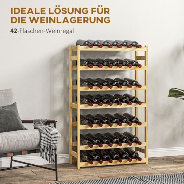 Rootz vinställ - 7-vånings vinförvaring - 42 flaskkapacitet - Furu - Farmhouse Design - Lackad yta - Spetsskydd - 63cm x 25cm x 102cm