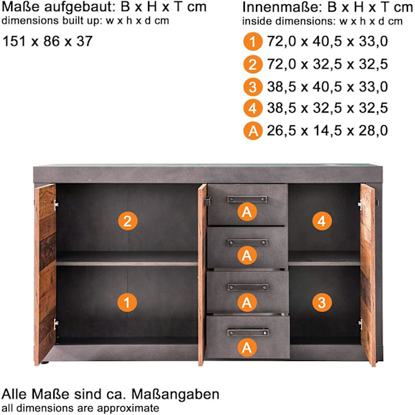 Rootz Sideboard - Förvaringsskåp - 151 x 86 x 37 cm