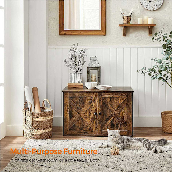 Rootz Cat House - Kattskåp - Husdjursmöbler - Spånskivakonstruktion - Böjd entré - Multifunktionell - 80 cm x 53 cm x 49,2 cm