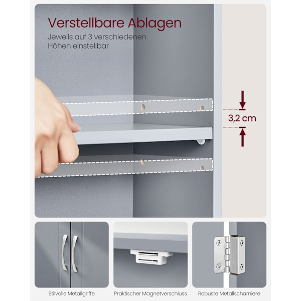 Rootz Dove Grey Badeværelsesskab - Opbevaringsorganisering - MDF møbel - 18cm x 60cm x 60cm - Letvægts - Nem montering