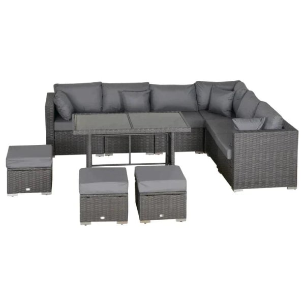Rootz Sofasæt - Havemøbelsæt - Hjørnesofa - Armløs sofa - Fodstøtte - Sædesæt i polyrattan - Mørkegrå