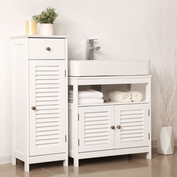Rootz Håndvaskskab - Lameldøre Håndvaskskab - Vaskeskab - Badeværelsesskab - Vaskeskab - MDF-plade - Hvid - 60 x 60 x 30 cm (B x H x D)