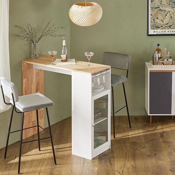 Rootz Barbord - Matbord - Köksbord - MDF & Gummiträ - Vinglashållare - Rymlig förvaring - Enkel montering - 108cm x 105cm x 40cm