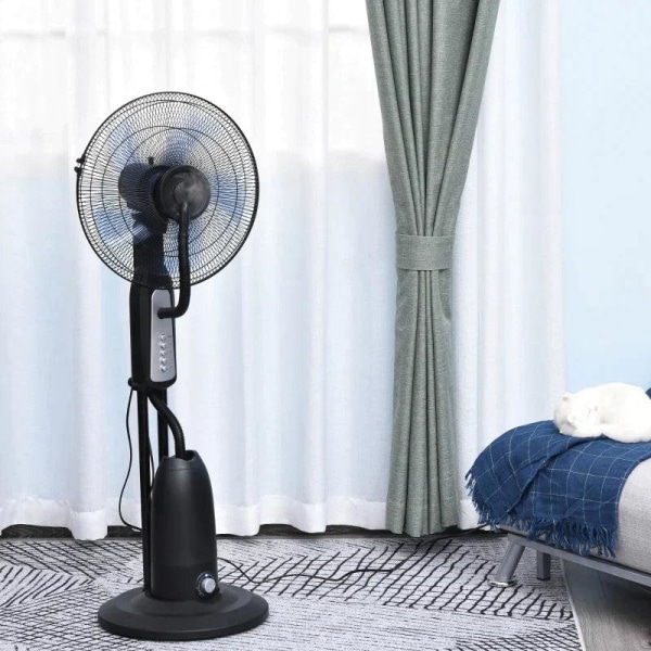 Rootz Stand Fan - Water-cooled Stand Fan - Pedestal Fan - Fan With Mist Function - Fog Function - Metal + Silver - Black