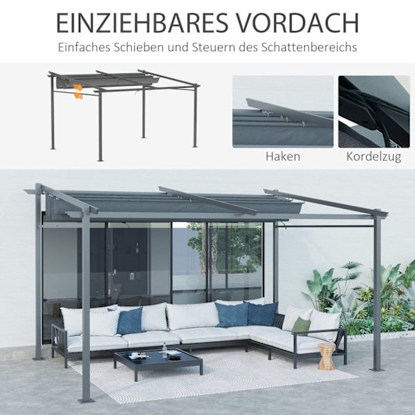 Rootz mørkegrå pergola - Terrasse Tag - Udtrækkelig baldakin - Sol og skygge - 3,97 m x 2,95 m x 2,3 m