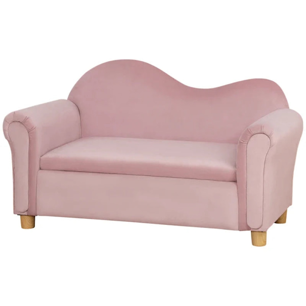 Rootz børnesofa - To-personers til børn - 3-5 år - Opbevaringsplads - Ramme af naturligt træ - Pink - 84 x 41,5 x 48,5 cm
